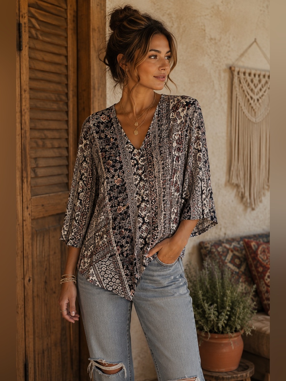 Alya Rayon Patterned Asymmetrical Blouse